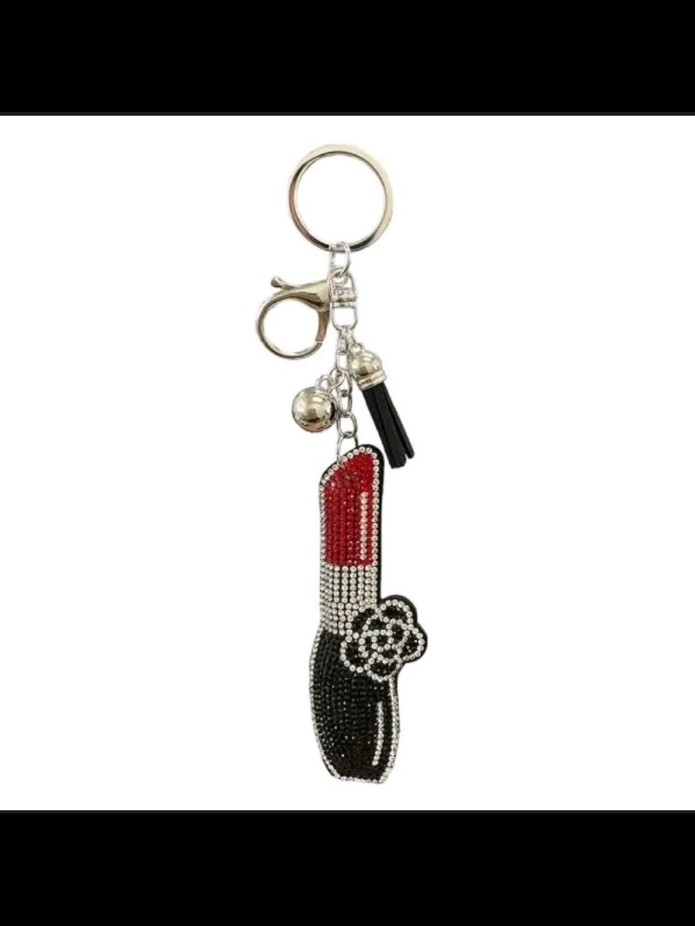 Beaded Lipstick Keychain Charm – Red & Black